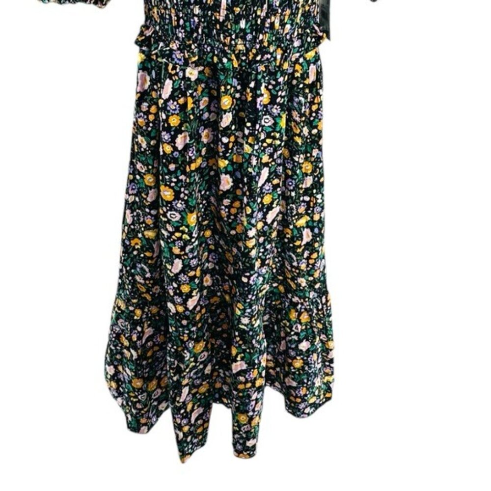 Hyacinth House | NEW Black Multi Floral Smocked Samantha Midi Dress Size L - Picture 11 of 13